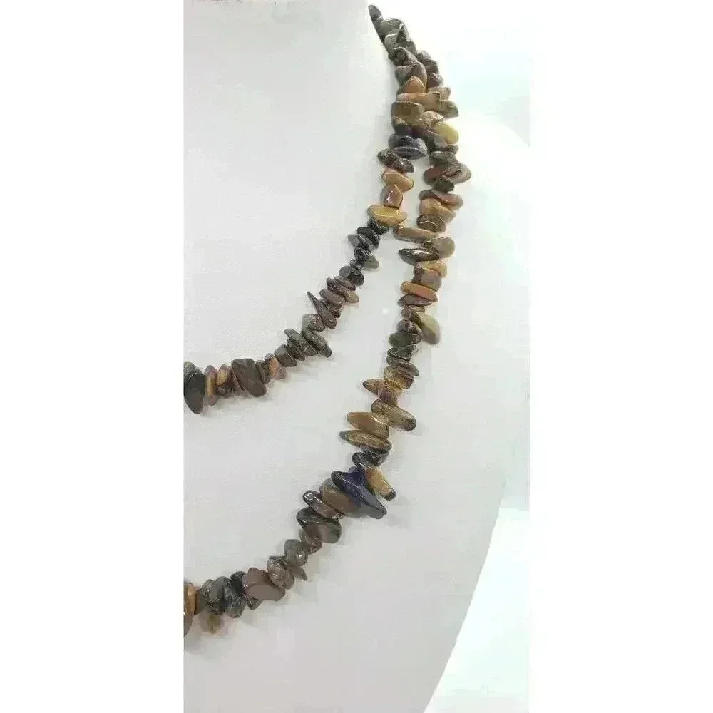Genuine Tigers Eye Chip Bead Endless Necklace Gemstone Healing Inner Strength