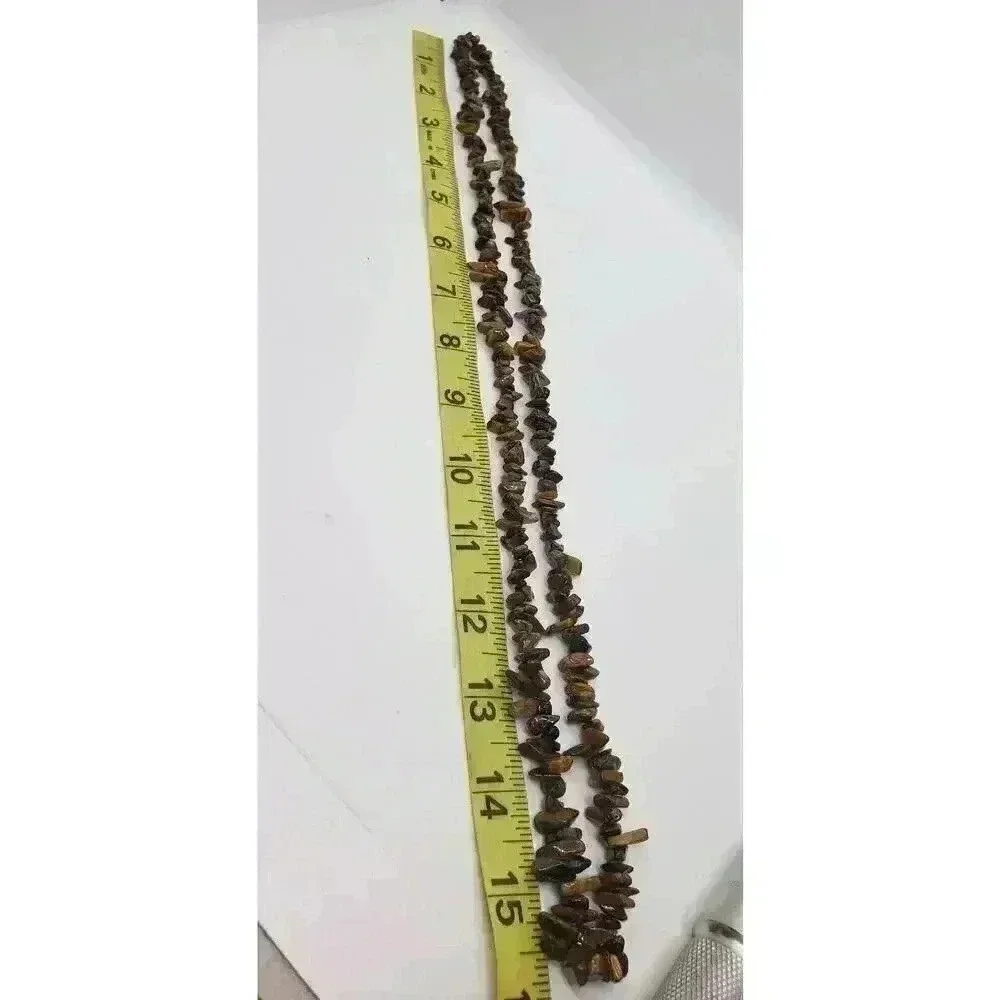 Genuine Tigers Eye Chip Bead Endless Necklace Gemstone Healing Inner Strength