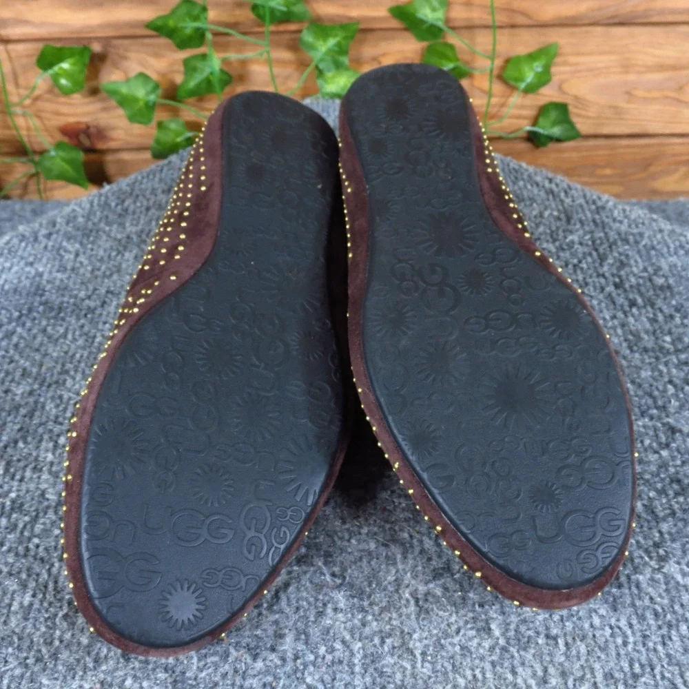 UGG Alloway Womens Loafer Flat Size 9.5 Comfort Brown Studded Suede Slipper