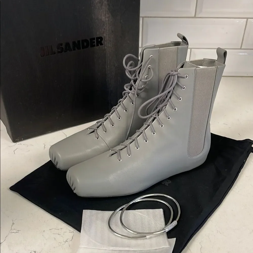 Jill Sander Grey Leather Boots Size 38 Never Worn Ballet Boots Size 8
