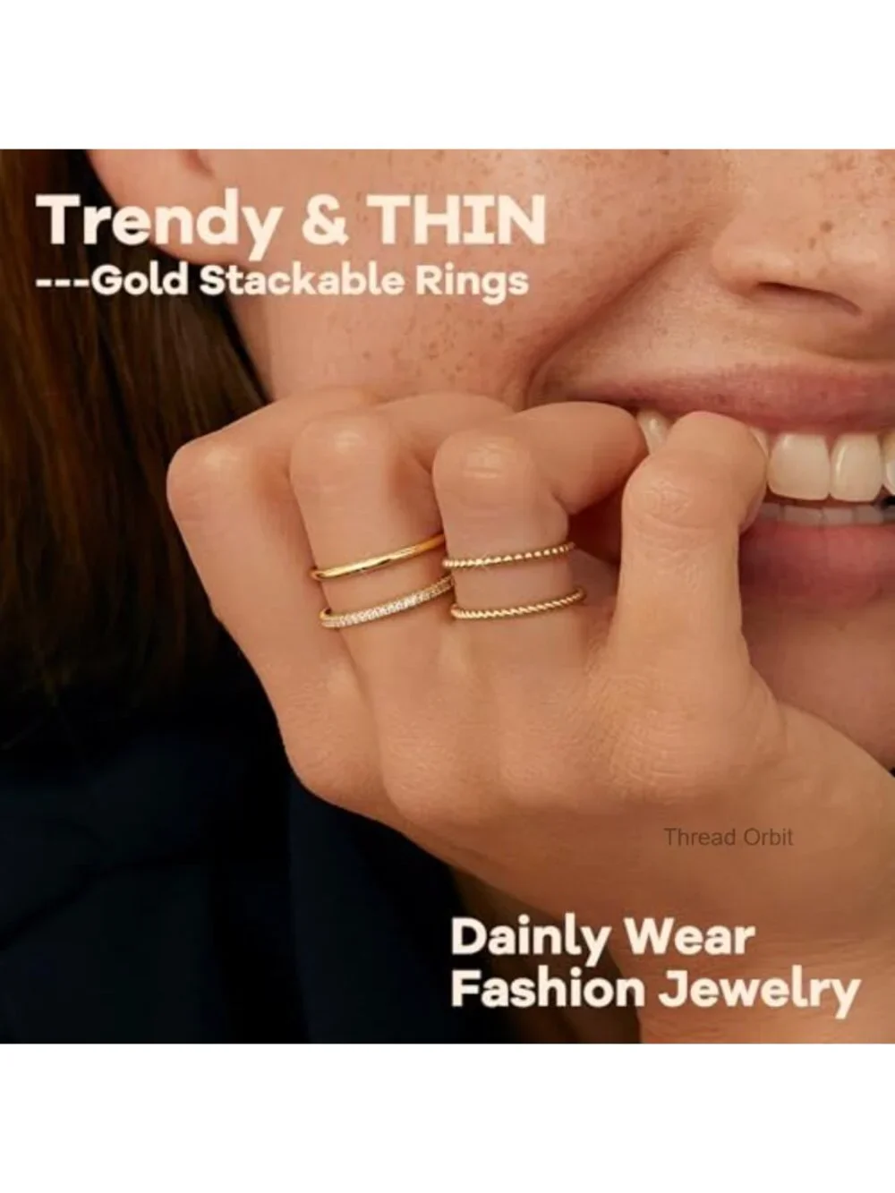 14K Gold Plated Stackable Ring Set Dainty Thin Rings Cubic Zirconia