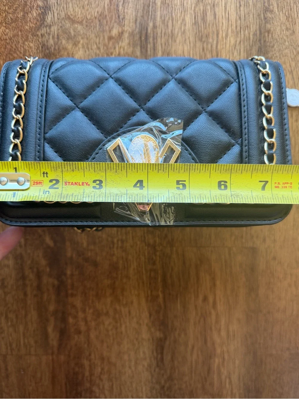 Valentino Orlandi Black Quilted Faux-Leather Crossbody with Gold Chain & V-Lock