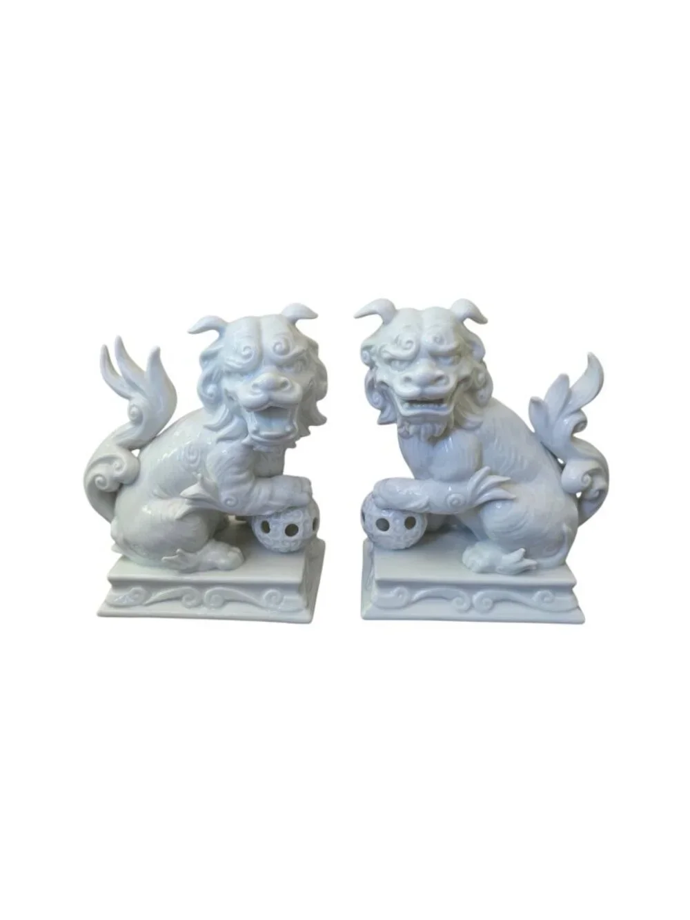 Vintage Fitz & Floyd White Foo Dog Ceramic Statue Figure Bookend Set Of 2