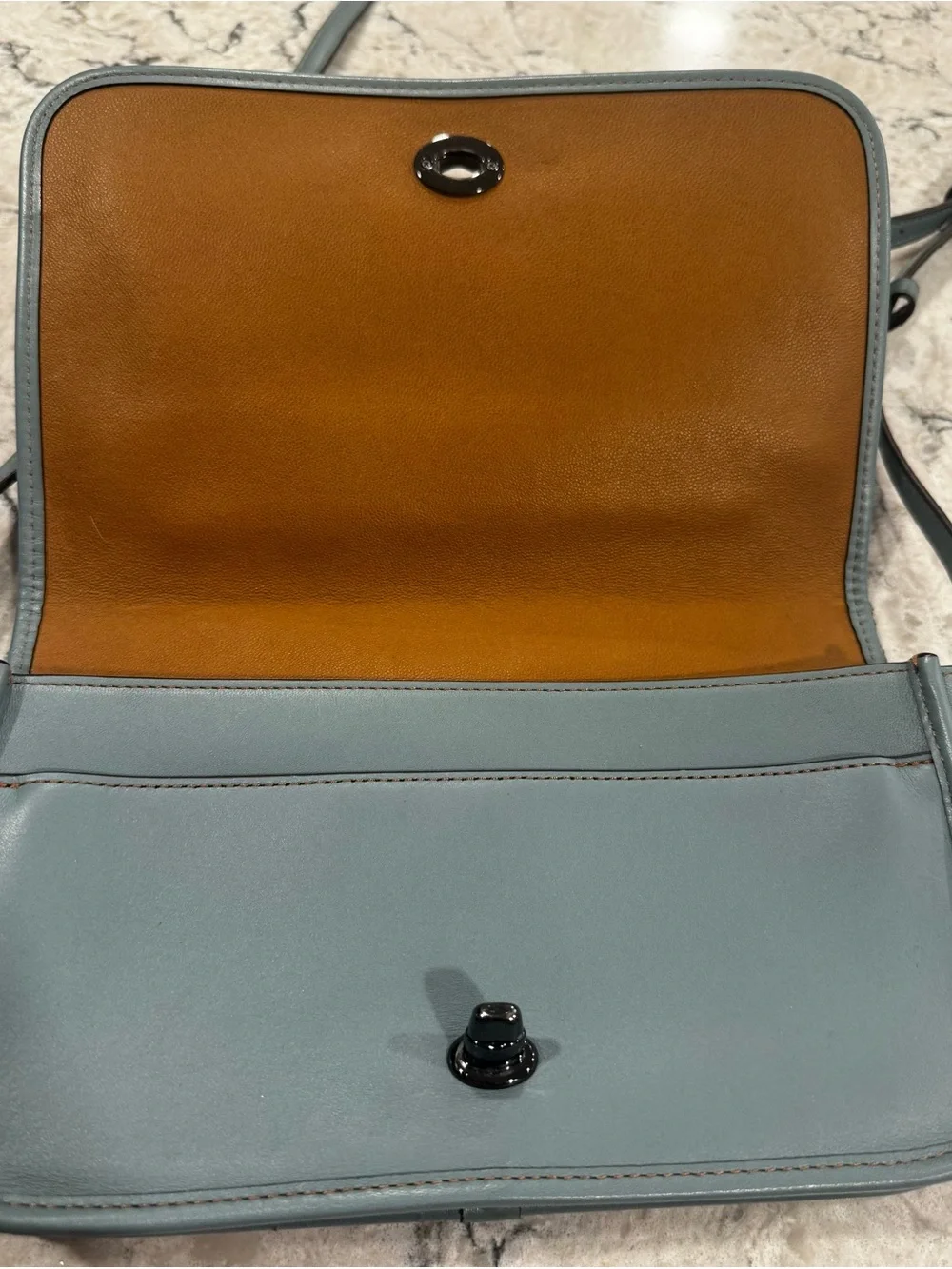 Vtg 2017 Coach 75th Anniv Dinky Light Blue Leather Crossbody Re-Edition 57325