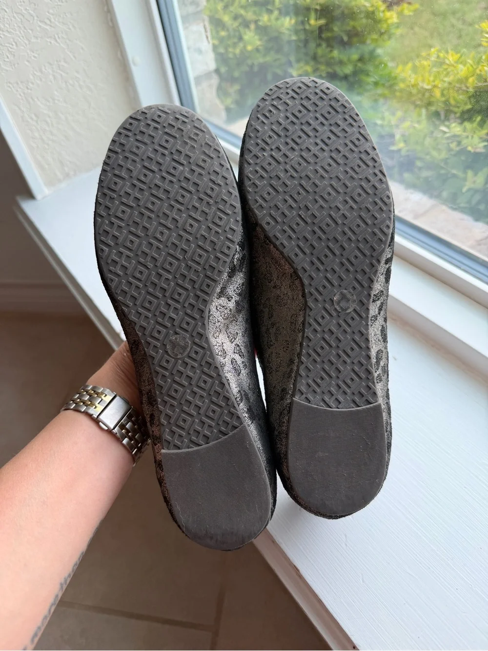 Tory Burch Luisa Anthracite Leopard Metallic Ballet Flats