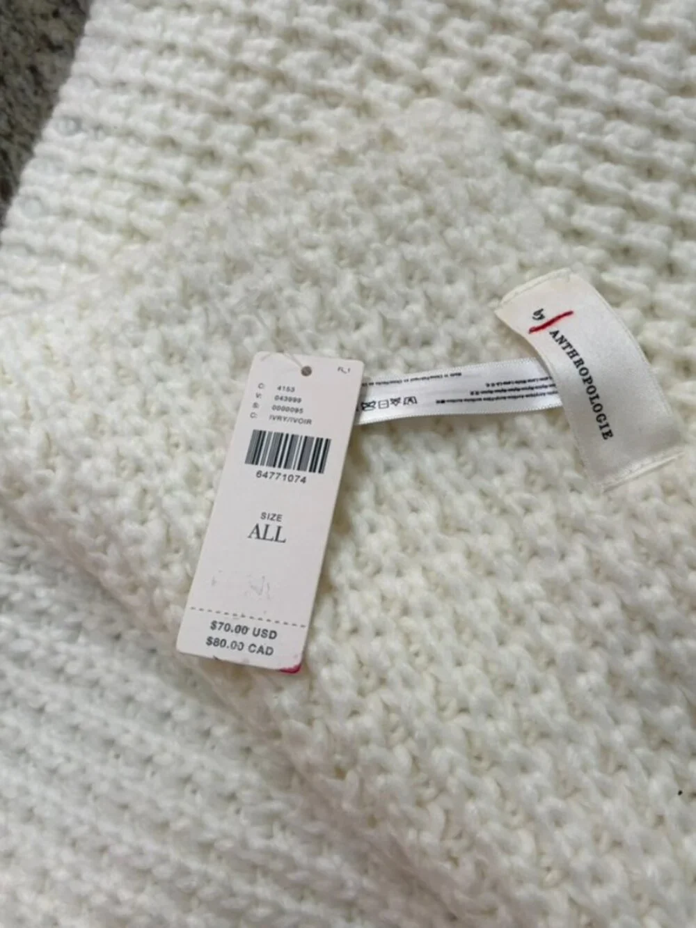 NWT By Anthropologie Knit Scarf Ivory