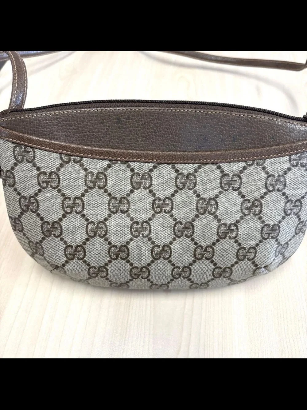 Gucci Beige/Brown Monogram Crossbody Bag with Gold-Tone GG