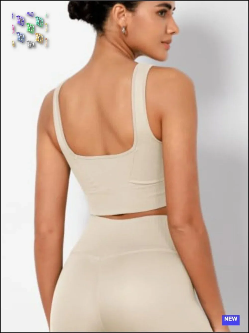 Seamless Square Neck Sports Bra Ribbed Crop Tank Low Back