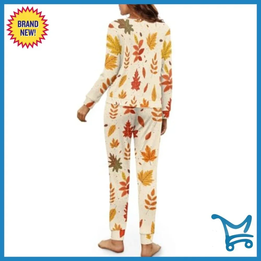 Long Sleeve Pajama Set with Pockets, Polyester Blend, Relaxed Fit, Size Medium