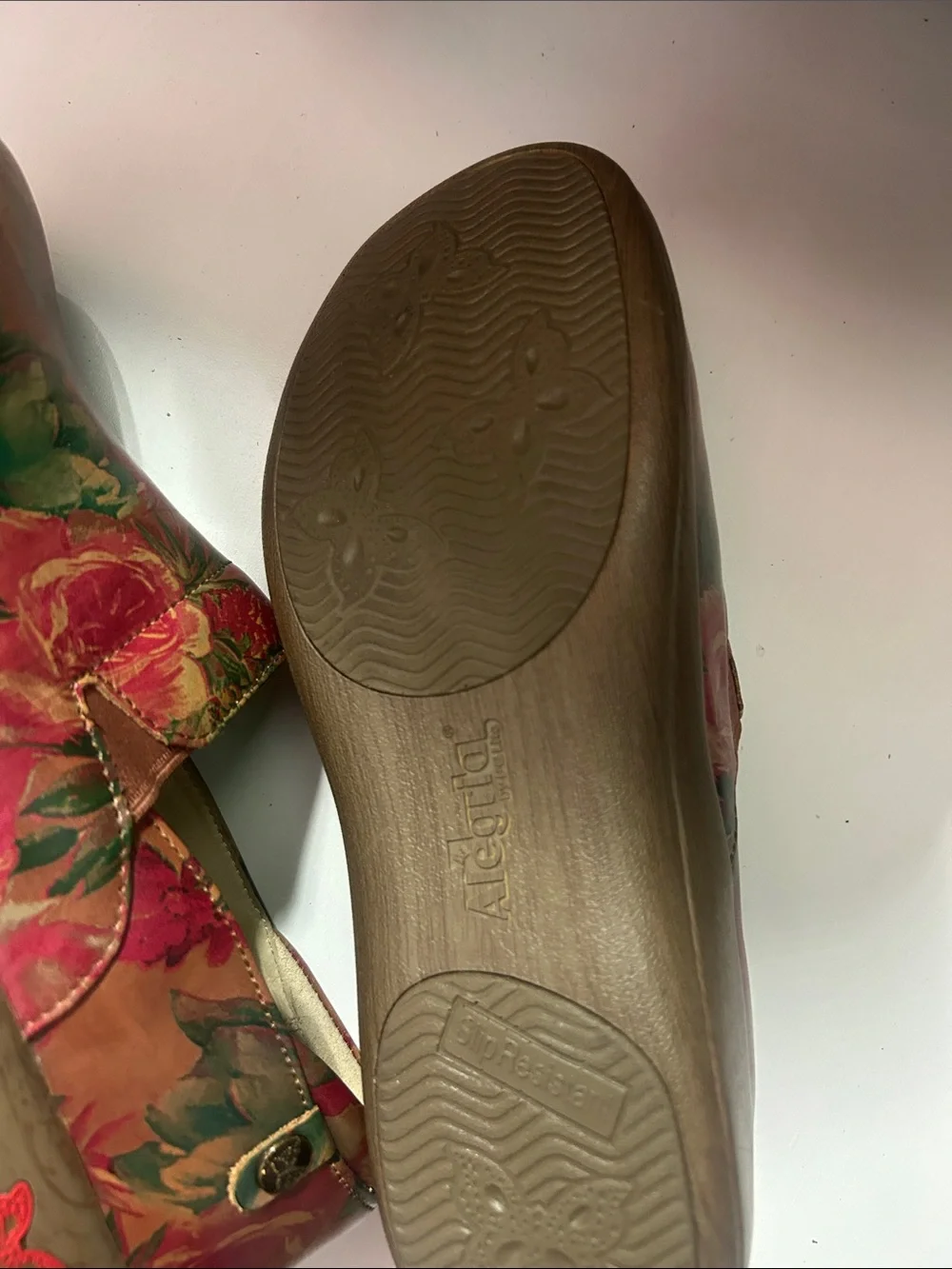 Alegria Pink and Green Floral Leather Slip-Ons