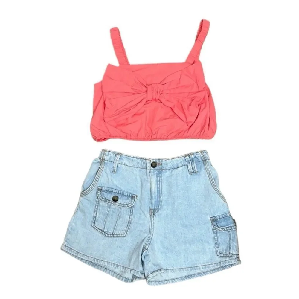 Zara Girls Blue & Coral Shorts Set(Size 11-12yrs)