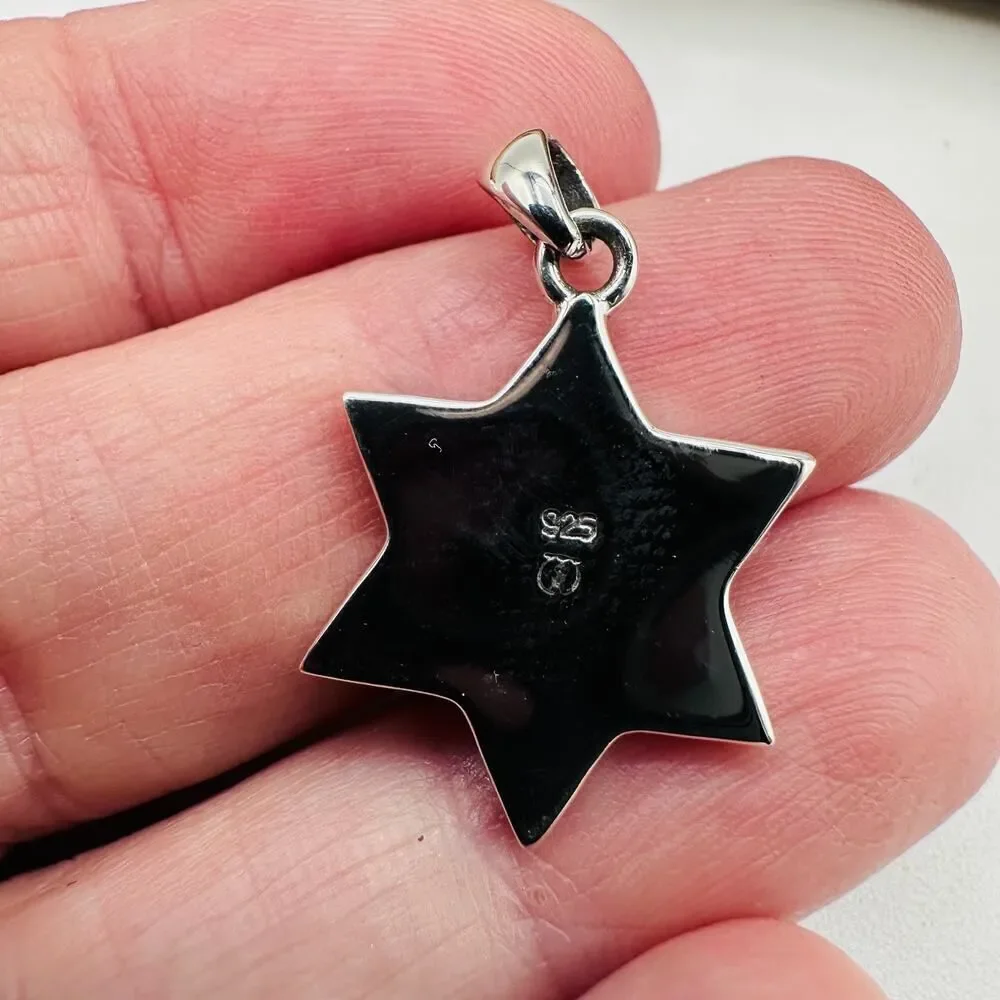 Sterling Silver Mosaic Lab Opal Star of David Pendant, Jewish Star