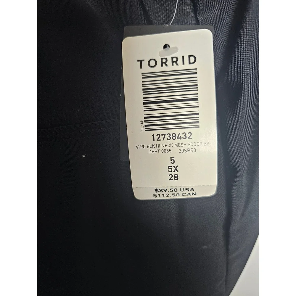 [Goth/Chic] Torrid Mesh High Neck One Piece Swimsuit Womens 5 5X 28 Black Ruched