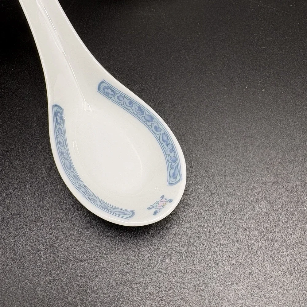 Vintage Chinese Blue Leaf Flower Porcelain Soup‎ Spoons Blue White Set of 4