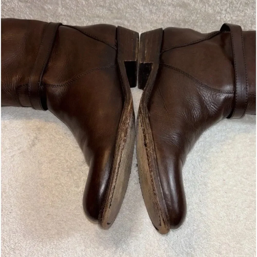 FRYE LOGO 76475 Cognac Leather Equestrian Riding Boots Women US 8.5 B