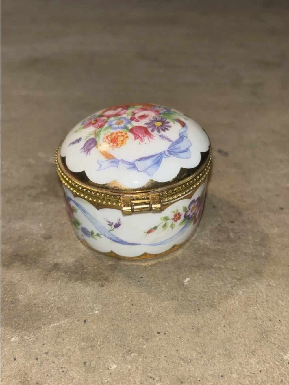 Vintage Floral Porcelain Trinket Box