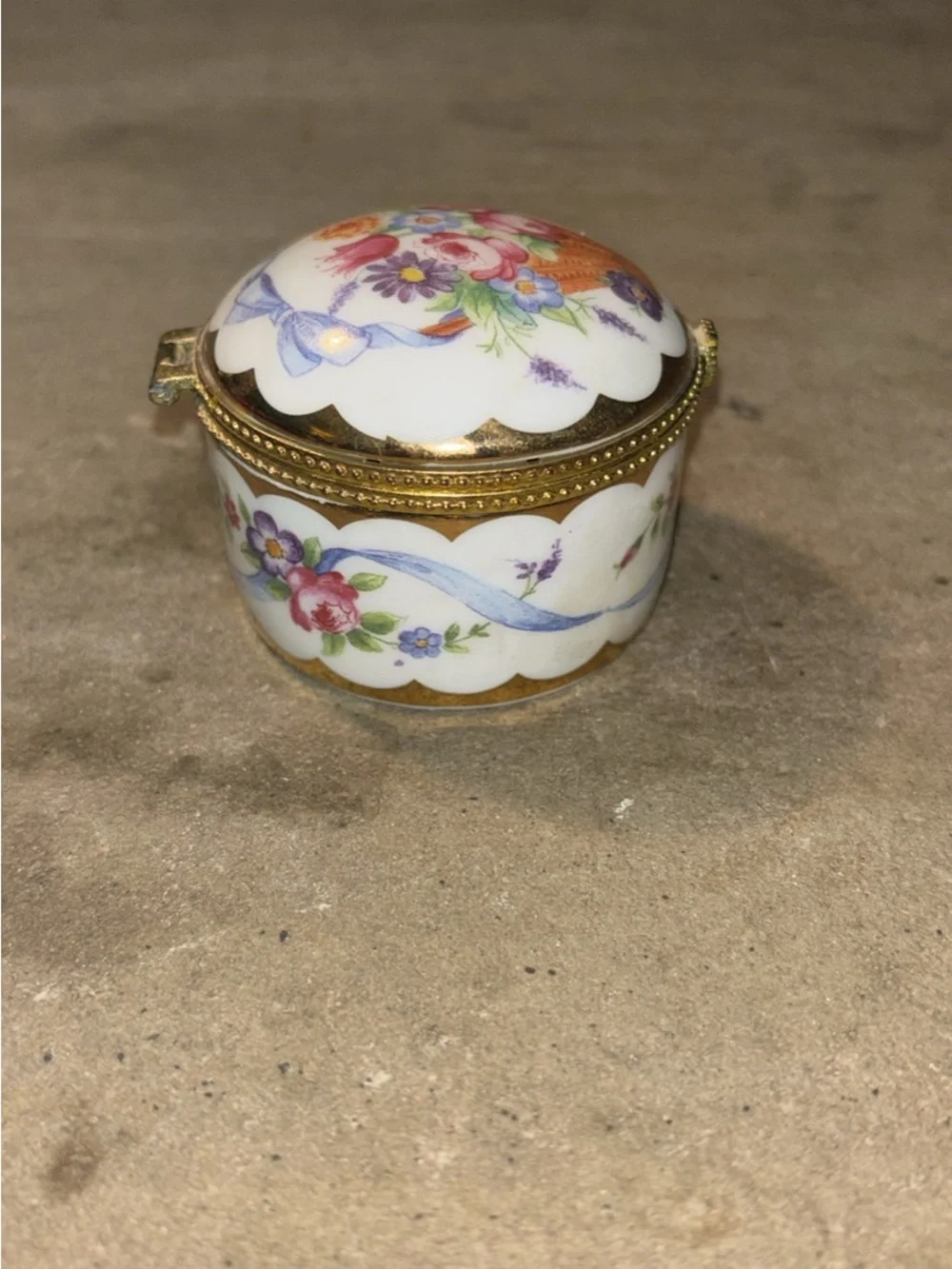 Vintage Floral Porcelain Trinket Box