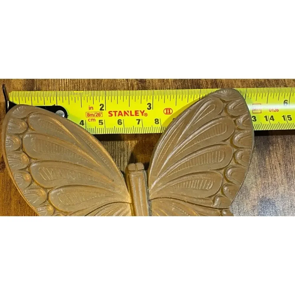 Vintage Retro Set of 2 MCM Butterflies Wall Decor Hanging Plastic B7291Gold Tone