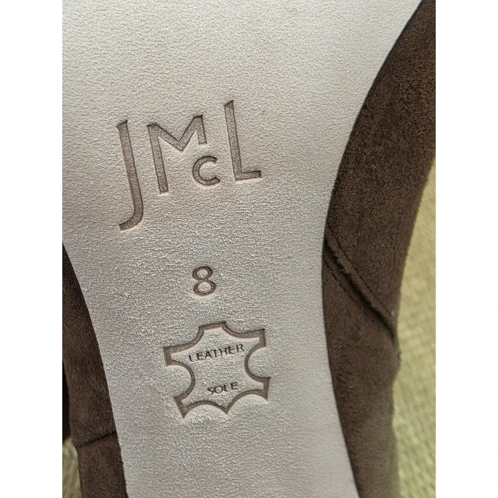 J McLaughlin Evie Cocoa Brown Suede Leather Booties Size 8M Box Dust Bag JMCL‎