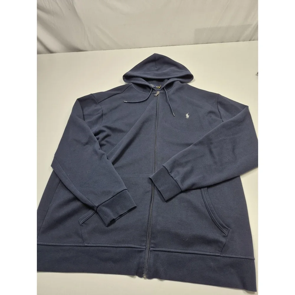 Polo Ralph Lauren Hoodie Mens Big 2XLT Blue Jersey Full Zip Pony Logo Sweatshirt