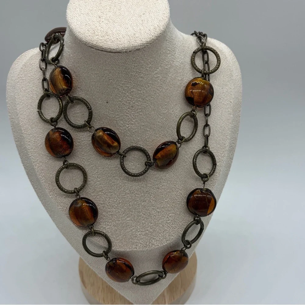 Vintage Beaded Necklace 13‎ In Length Brown Beads Costume Jewelry
