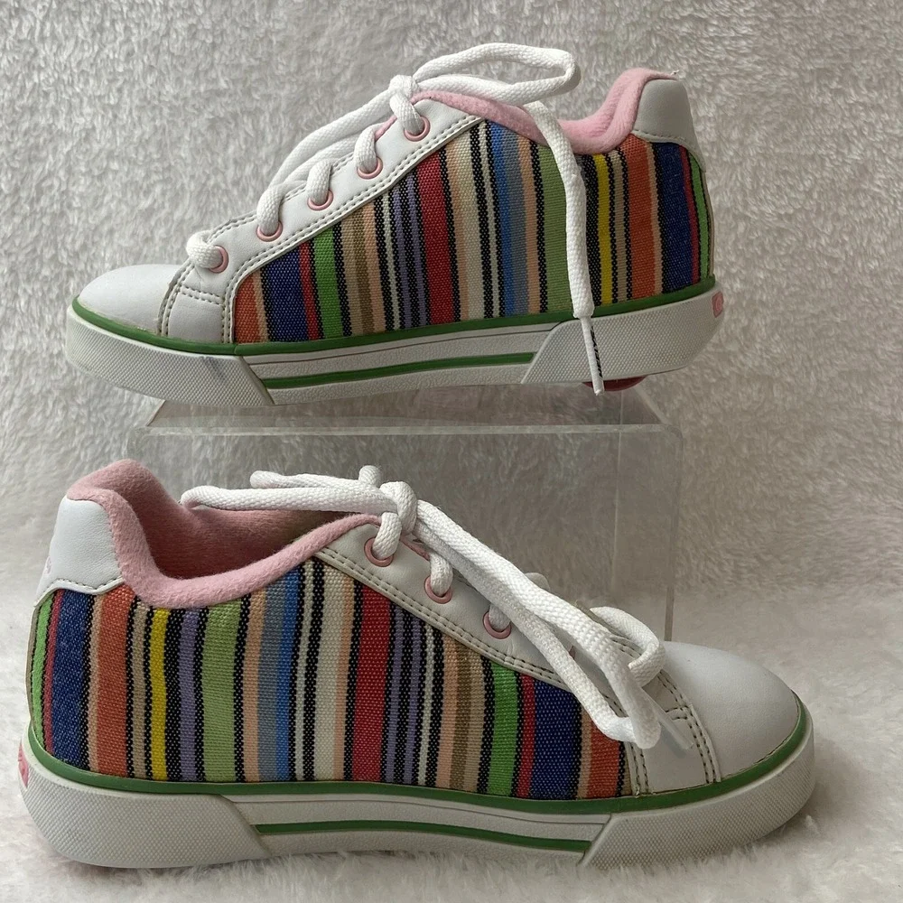 Heelys Flirt Skate Shoes Unisex Youth Size 4 White Multicolor Striped Style 7336