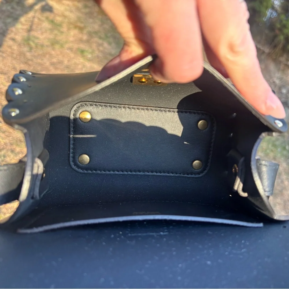 Furla Black Scalloped Leather Crossbody Bag with Gold‎ Hardware
