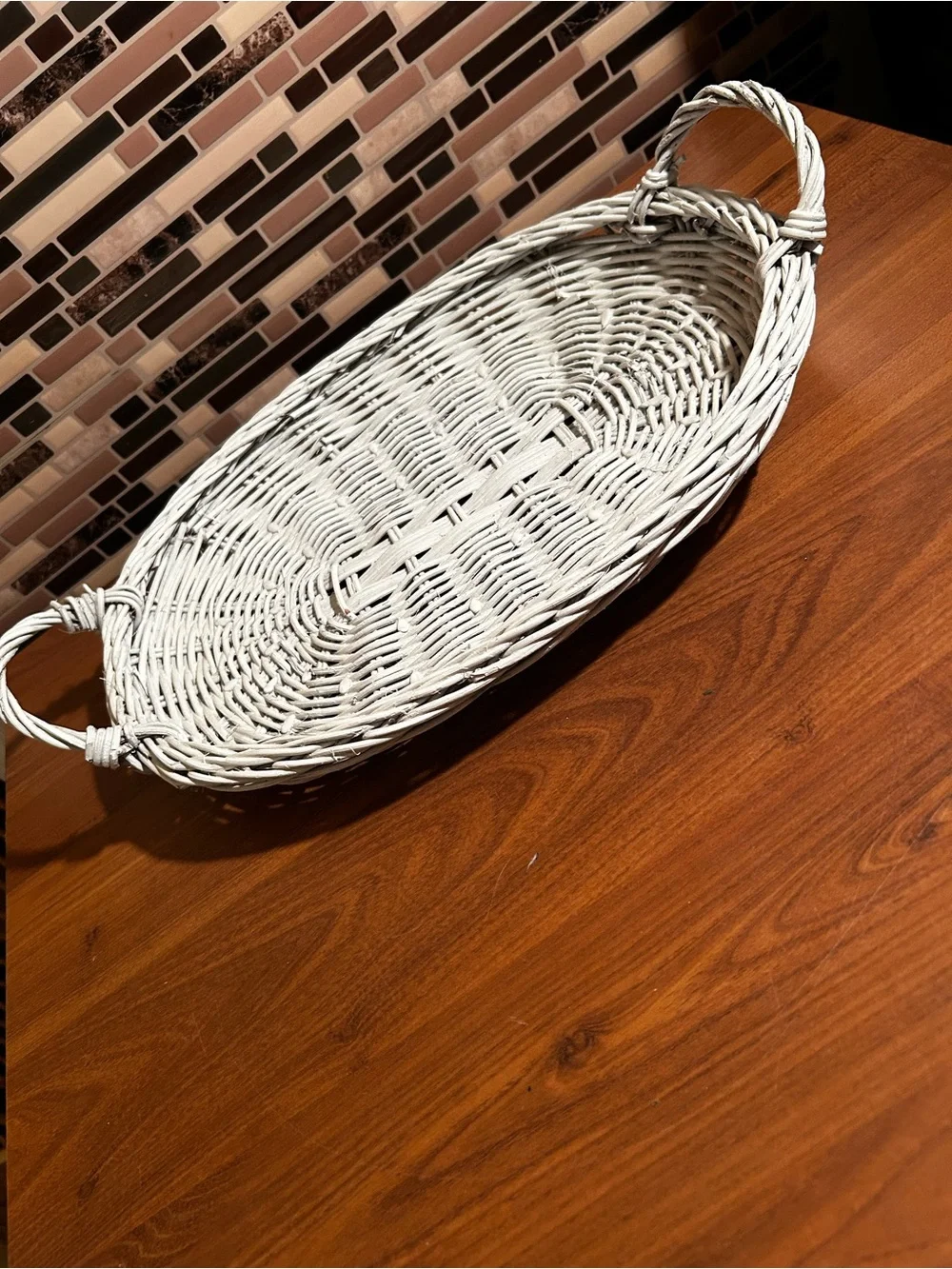 Vintage White Wicker Serve Tray with Handles - Home Accents