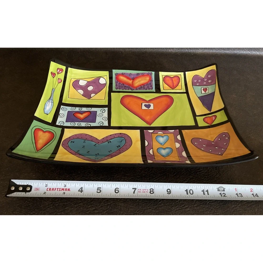 NAYLOR DESIGNS Hand Painted Hearts Valentine's Hanging Plate (13.75