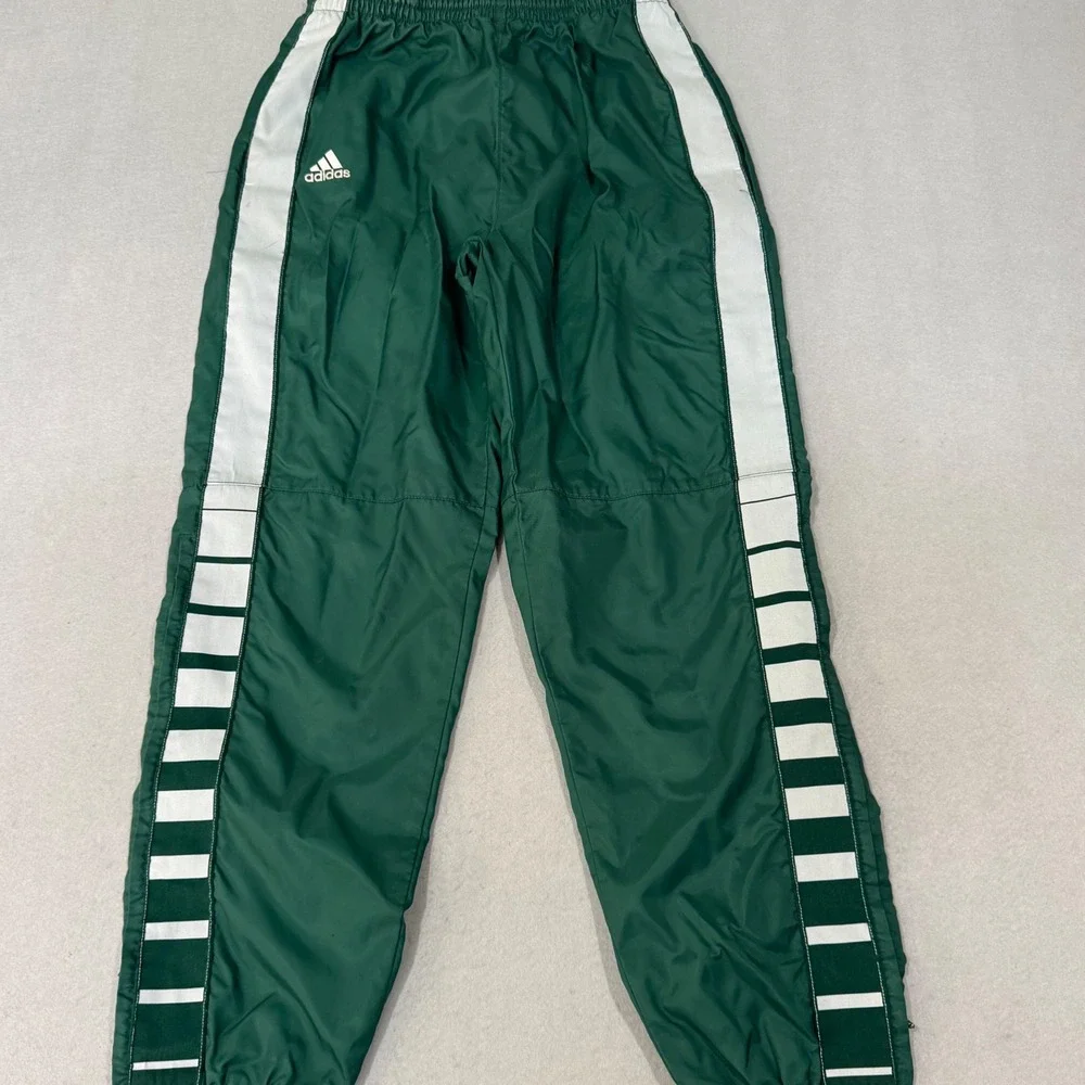 Adidas Track Pants Mens S Green Vintage Elastic Waist Tapered Leg Striped Trim