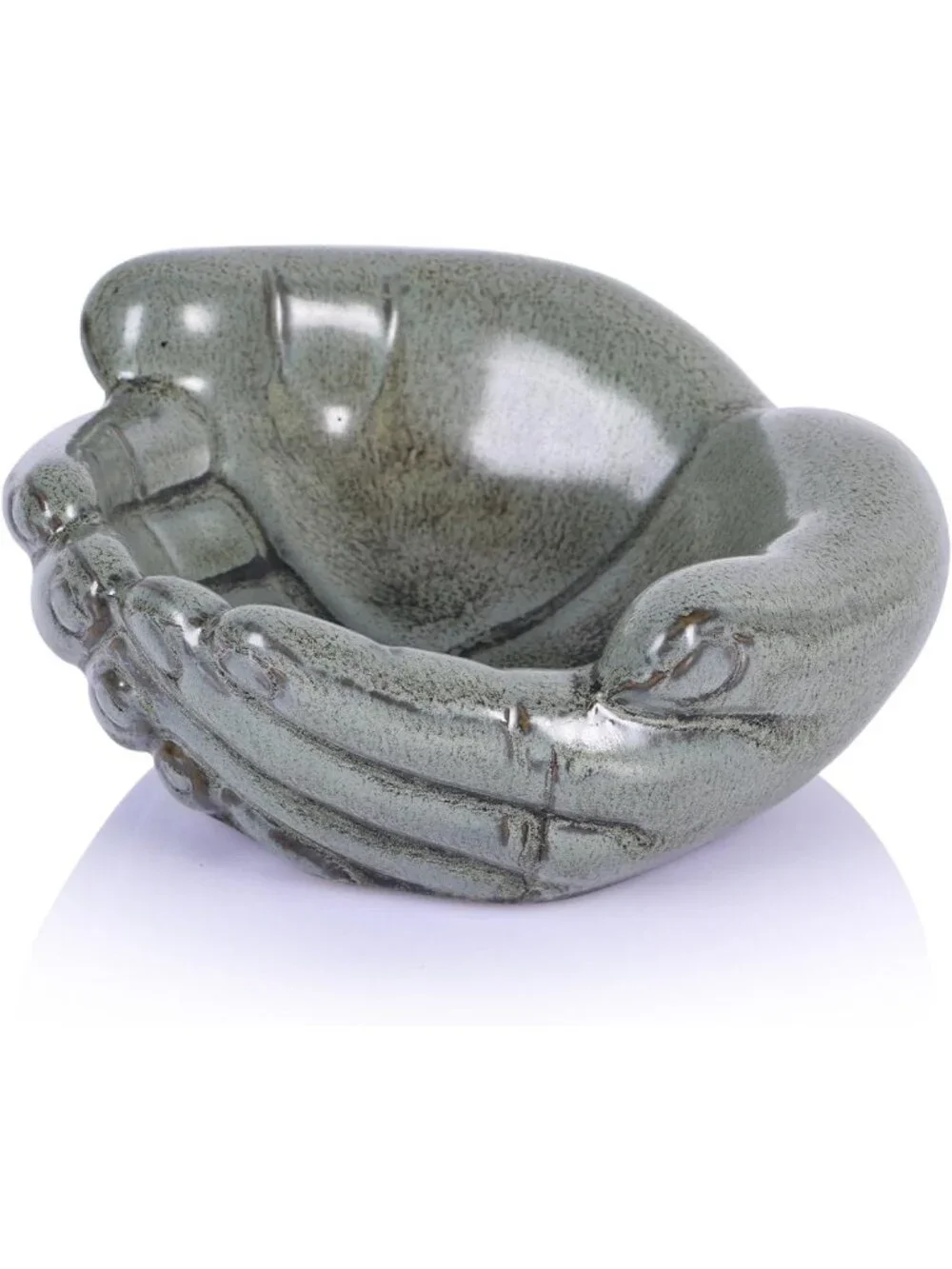 Vintage Green Ceramic Hands Bowl Dish - Candy Holder, Succulent Planter & Key