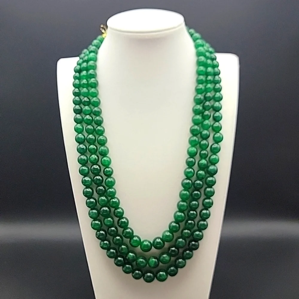 932.50 CTS GREEN EMERALD EARTH MINED 3 LINE ROUND BEADED GEMSTONE BEADS NECKLACE