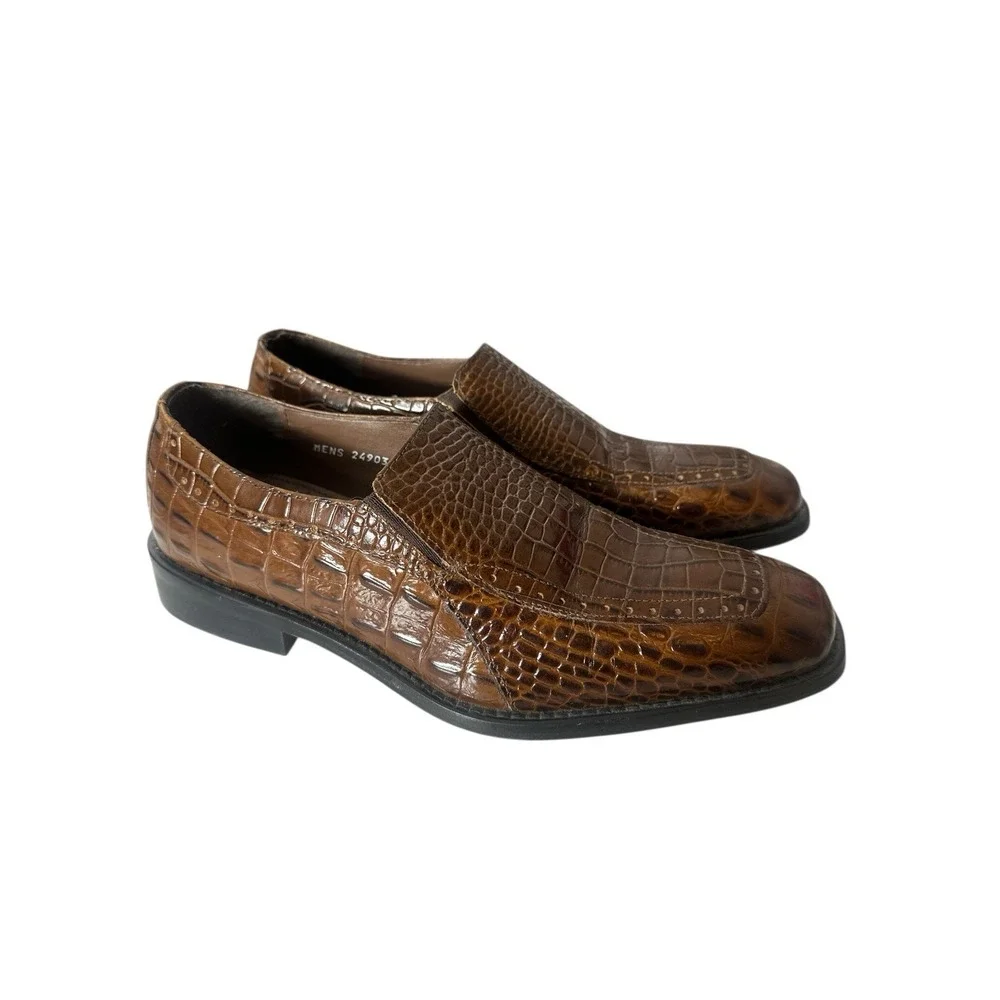 Stacy Adams Loafers‎ Shoes Men's 9 M Brown Leather Croc Print Slip On Designer
