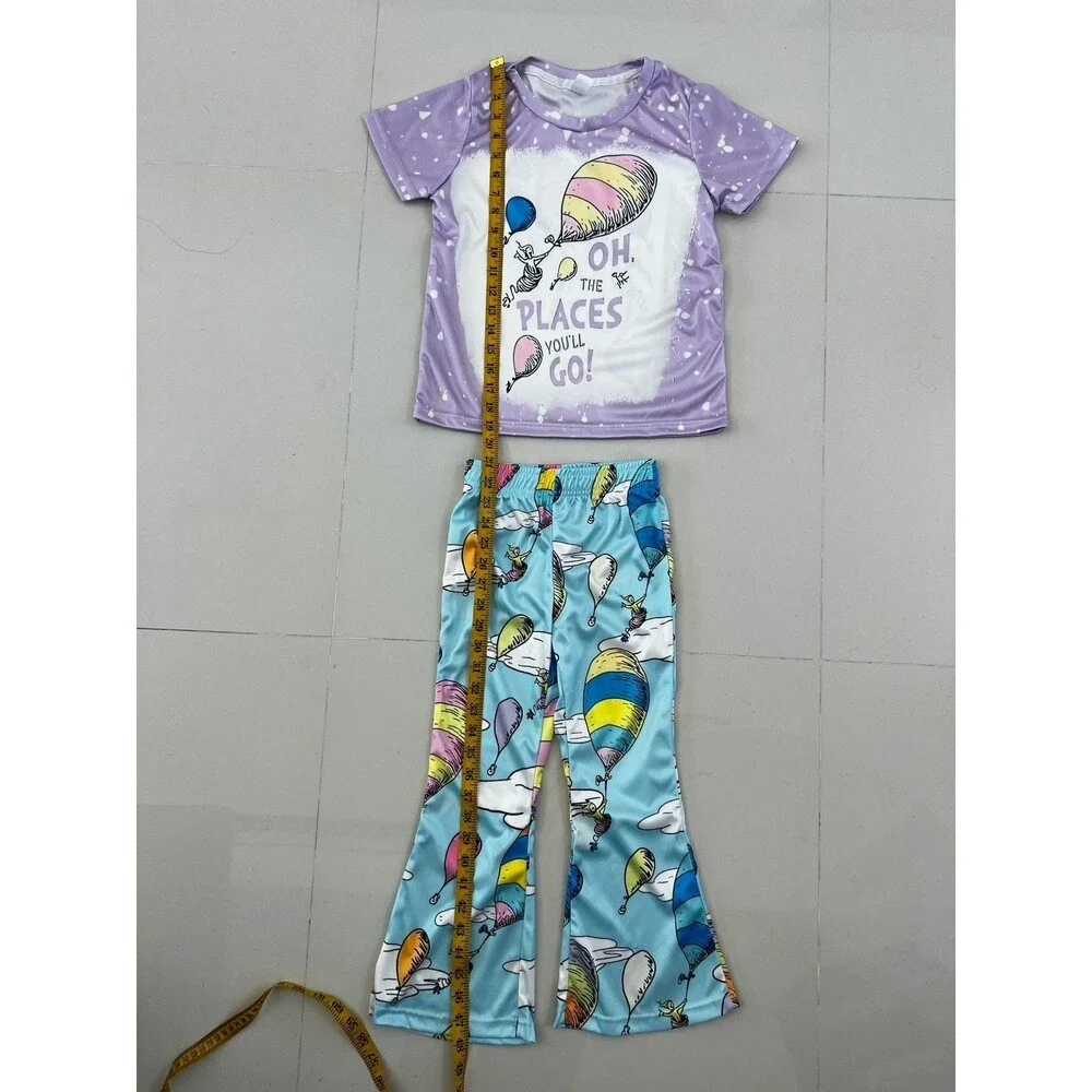 Dr Seuss Oh The Paces You'll Go! 2 piece Outfit Set Flare Bell Bottoms Tee  5-6