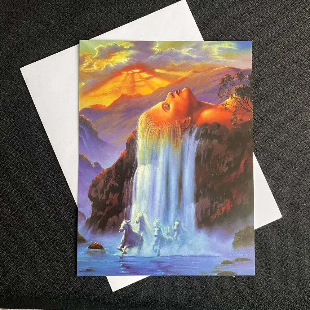 DAY DREAM by Jim Warren VTG Combo Pack Greeting Card & Magnet Waterfall Horses‎