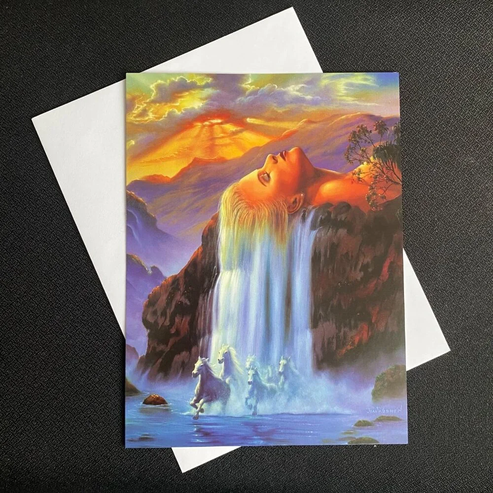 DAY DREAM by Jim Warren VTG Combo Pack Greeting Card & Magnet Waterfall Horses‎