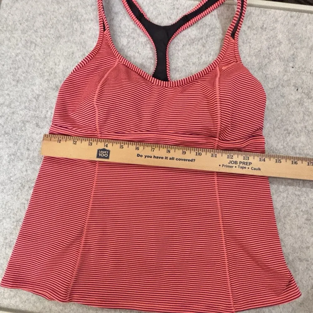 NIKE Women’s L Tankini Swim Top Coral Striped Racerback Built In Shelf Bra