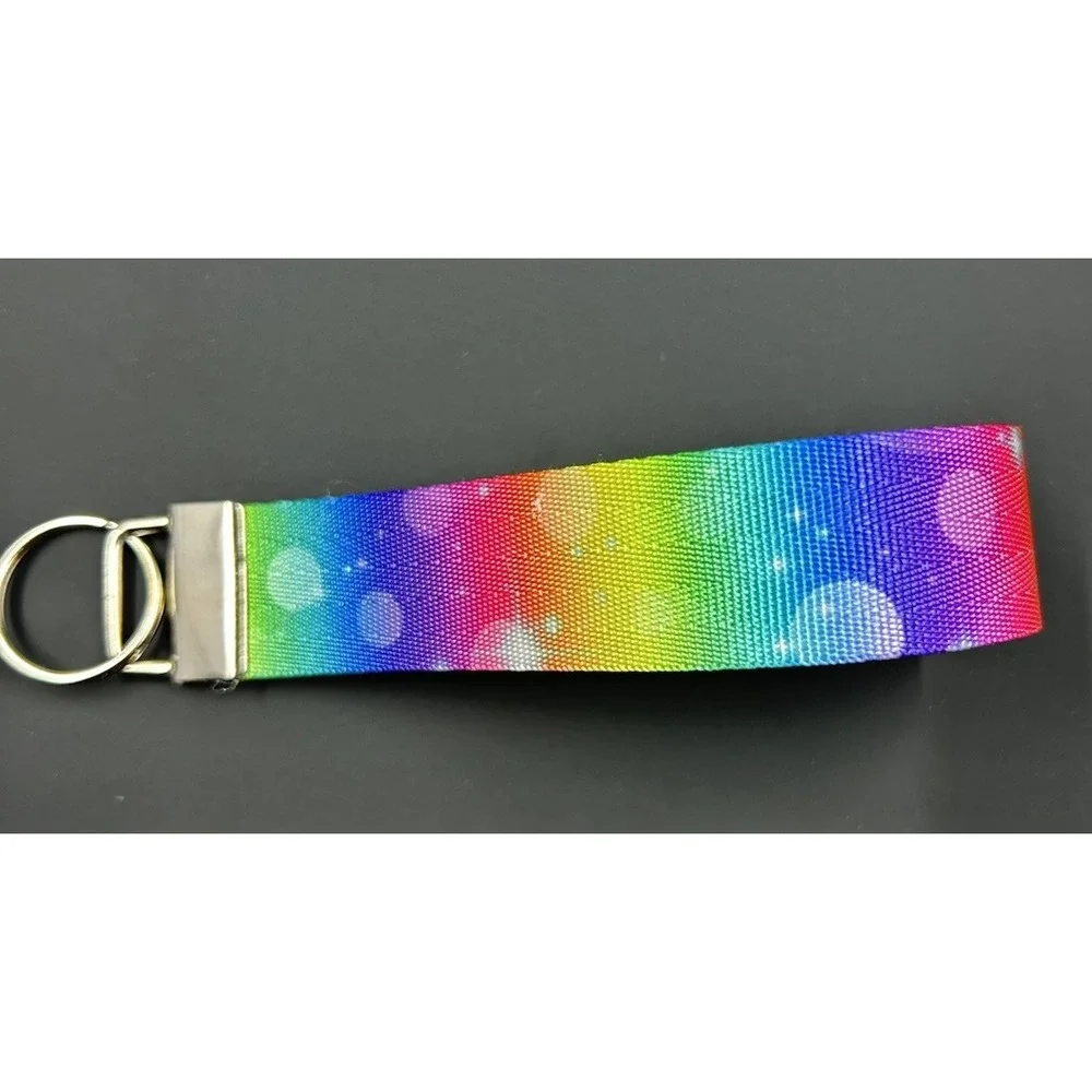 Handmade Rainbow Bubbles Key Fob Wristlet Lanyard Strap 1