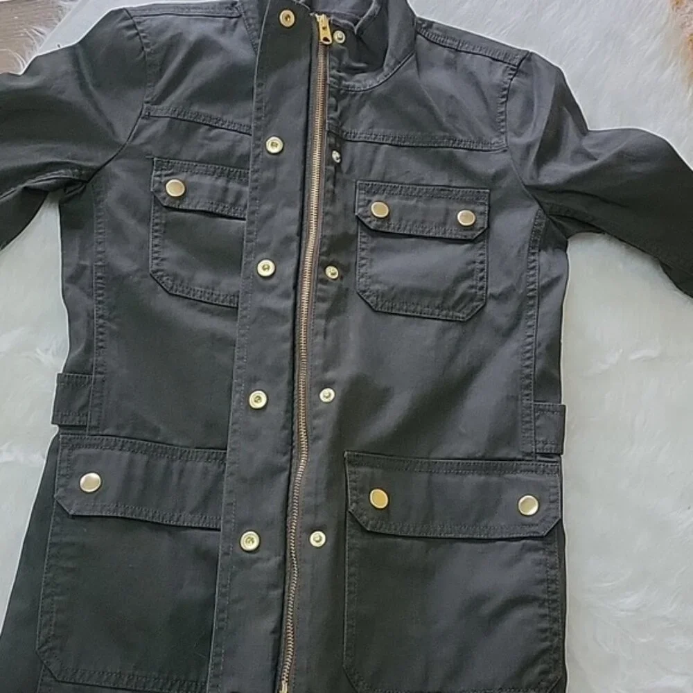 J.CREW Army‎ Green Gold Snap Full Zip Lightweight Field Barn Preppy Jacket XXS