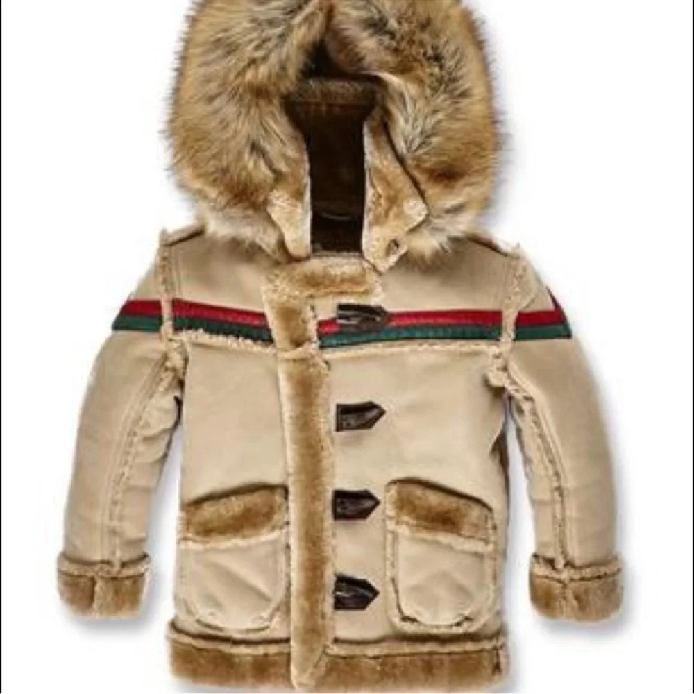 RARE‎ Jordan Craig Joe Faux Leather Shearling Coat Faux Fur in Latte Kids 7