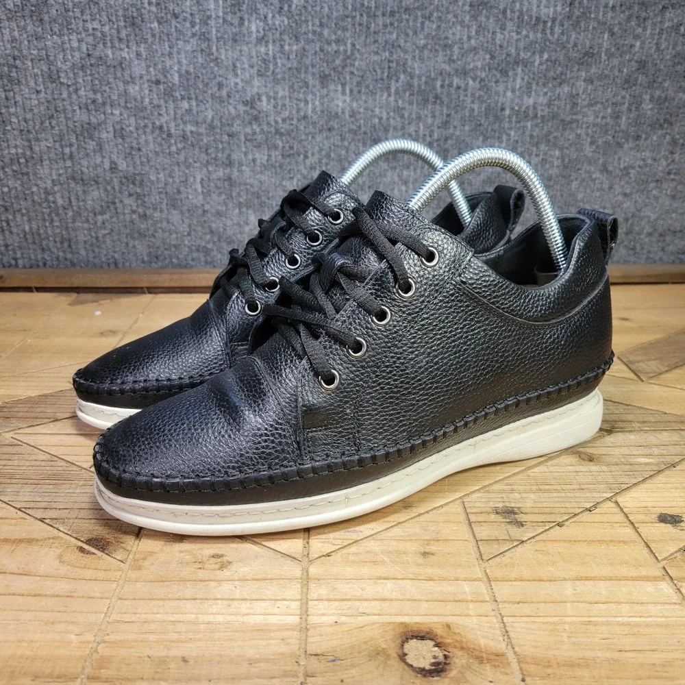 Calto Mens 7.5 Black‎ Pebbles Leather Lace Up Casual Invisible Height Shoes