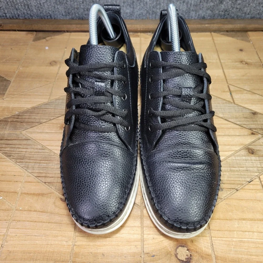 Calto Mens 7.5 Black‎ Pebbles Leather Lace Up Casual Invisible Height Shoes