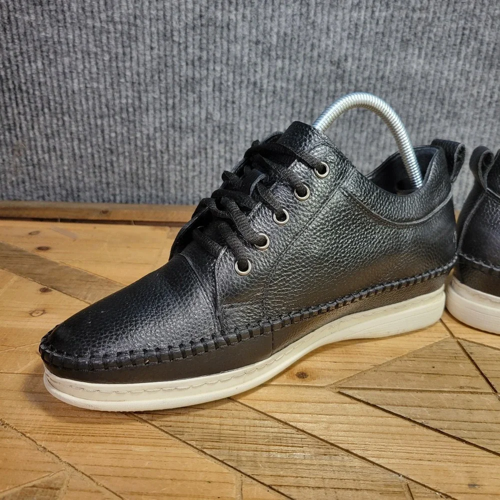 Calto Mens 7.5 Black‎ Pebbles Leather Lace Up Casual Invisible Height Shoes