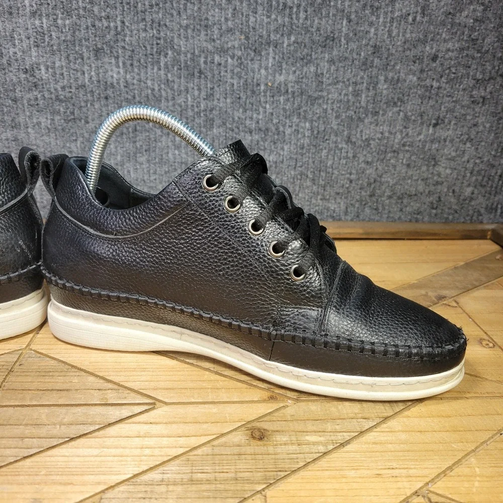 Calto Mens 7.5 Black‎ Pebbles Leather Lace Up Casual Invisible Height Shoes