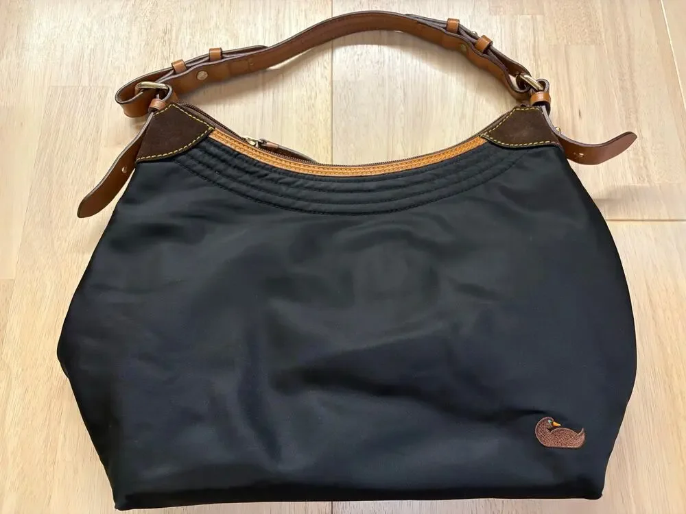 Dooney & Bourke Black Nylon Hobo Bag Leather Trim Y2K Preppy Minimalist⁠