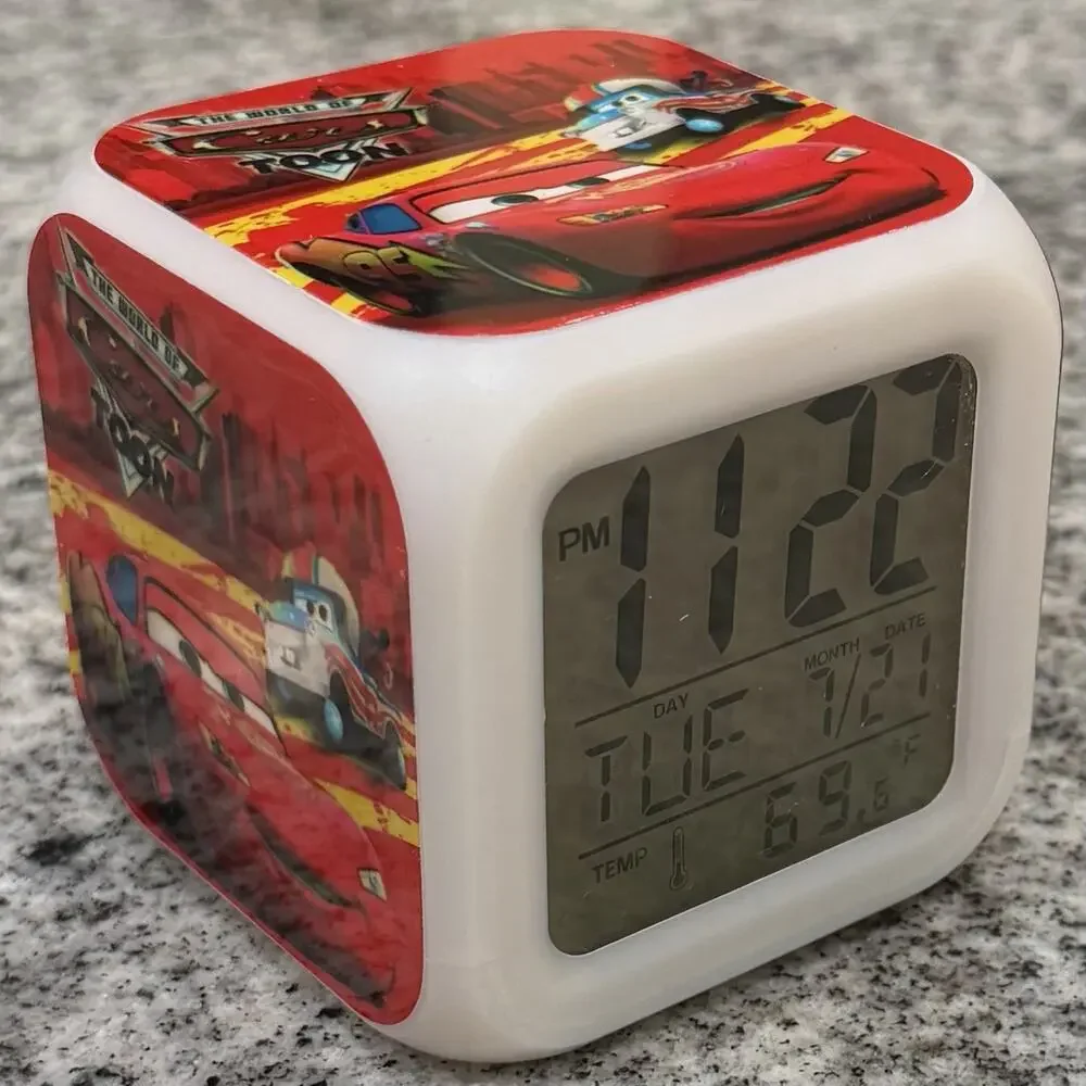 CARS Cube Shaped LED Night Light Glowing Color Changing Alarm Clock