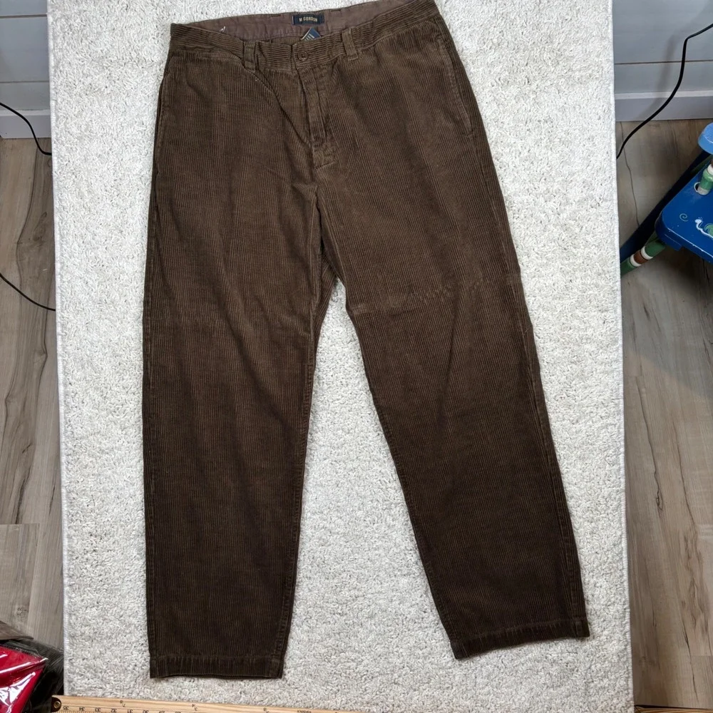 M GORDON Mens Brown Corduroy‎ Pants Size 38x32 Straight Fit Casual Trousers