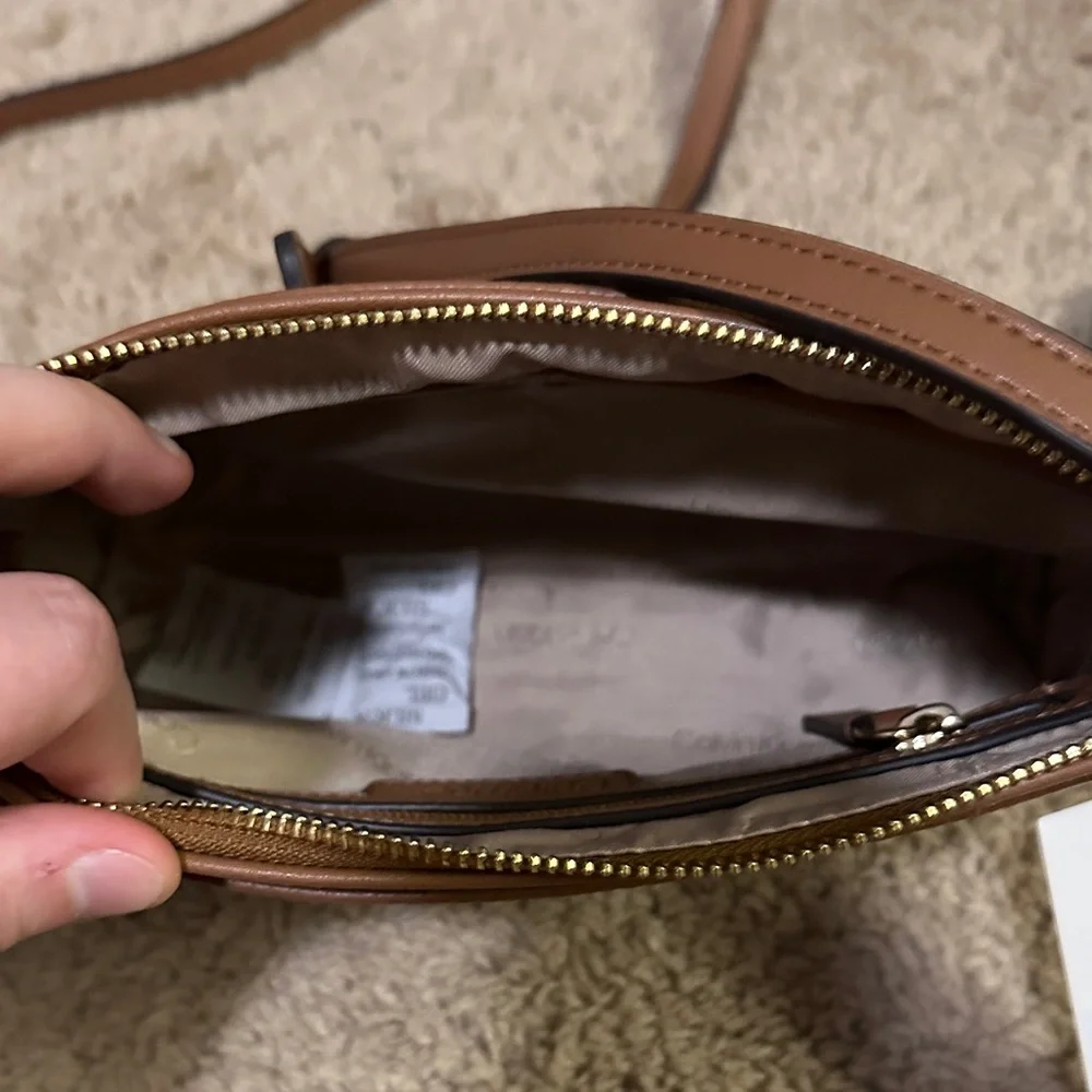 Calvin Klein Camel/Tan Pebbled Crossbody with Gold Hardware