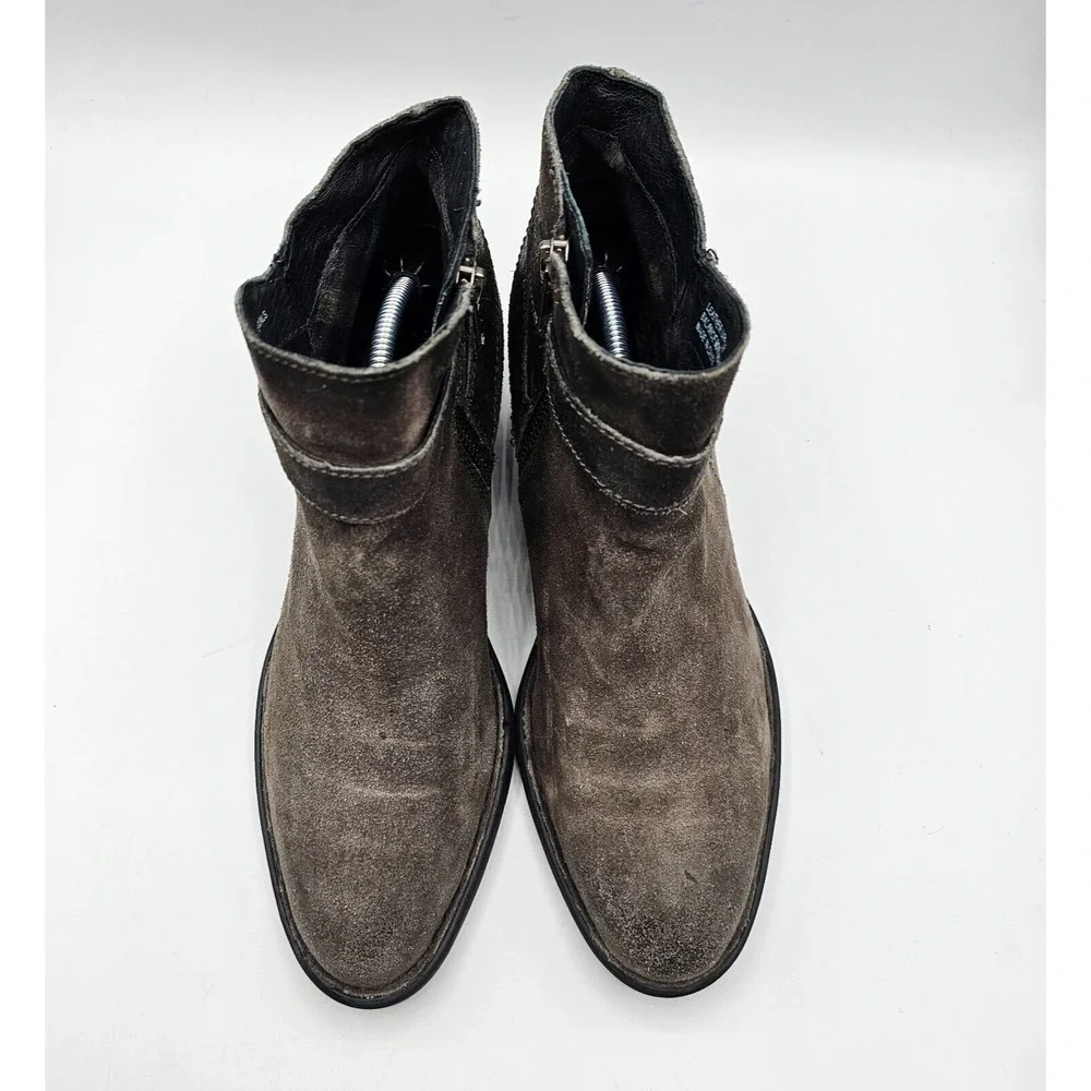 Born Womens Binghamton Ankle Booties 8.5‎ Gray Taupe Suede Moto Boot Block Heel