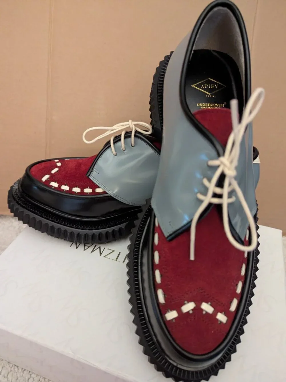 ADIEU PARIS  Gray BLACK Upper Suede Red leather Mens Shoes 9